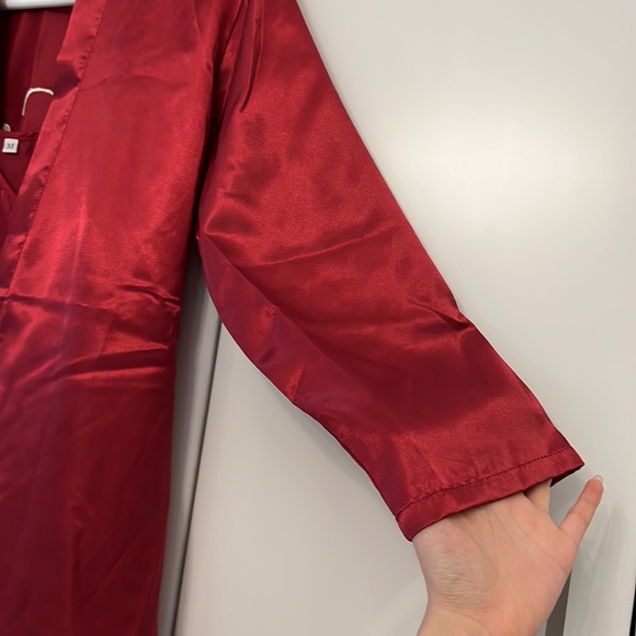 Bride Two-piece Silk Nightie and Robe - Red - Picture 12 of 12